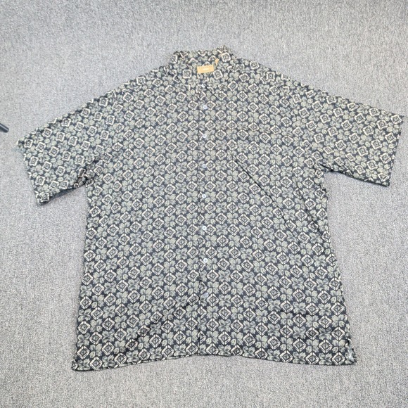 Natural Issue Vintage Geometric Button Down Shirt 2XLT Black Green Boho Casual — photo 2